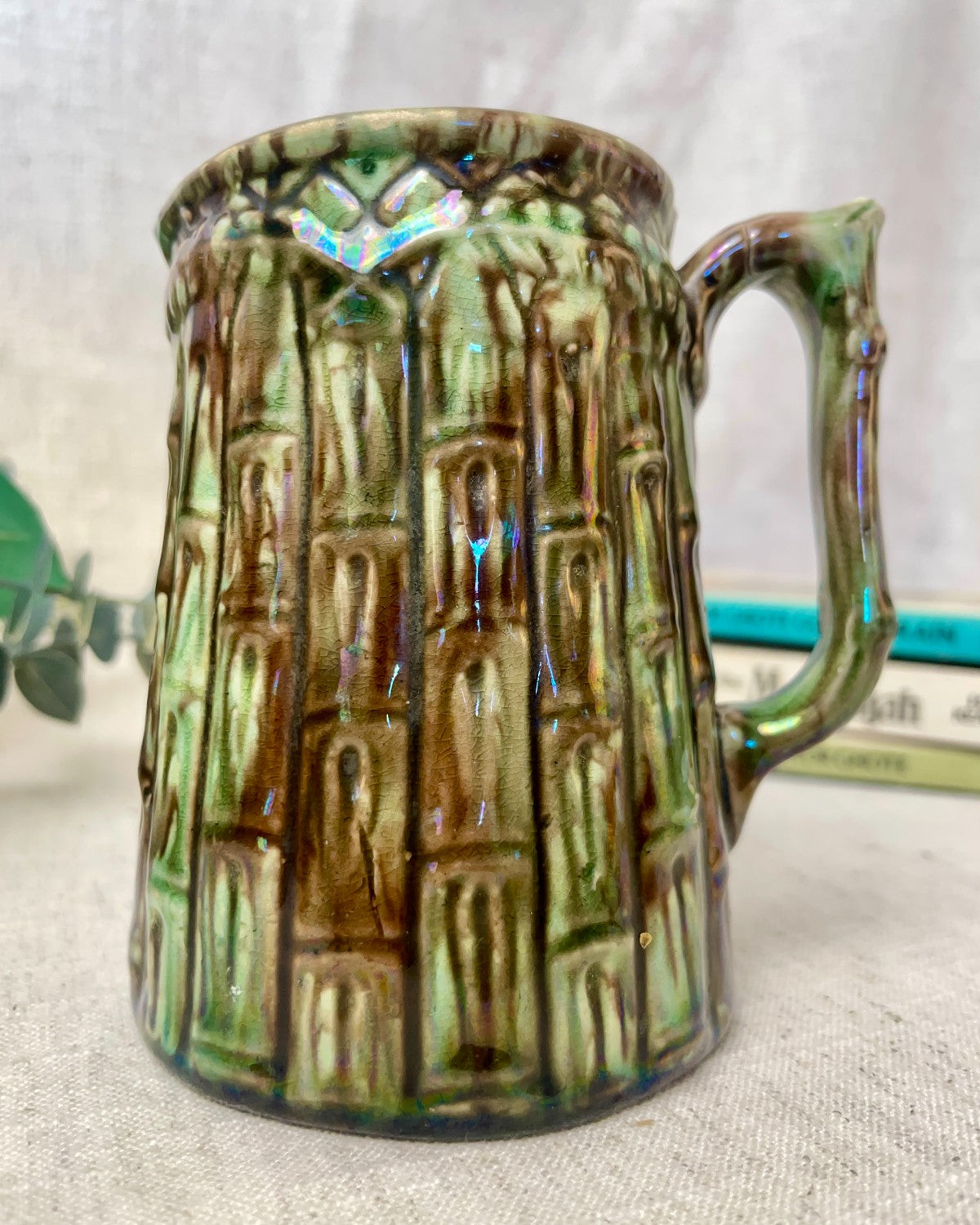 Antique Small Ceramic Bamboo Jug