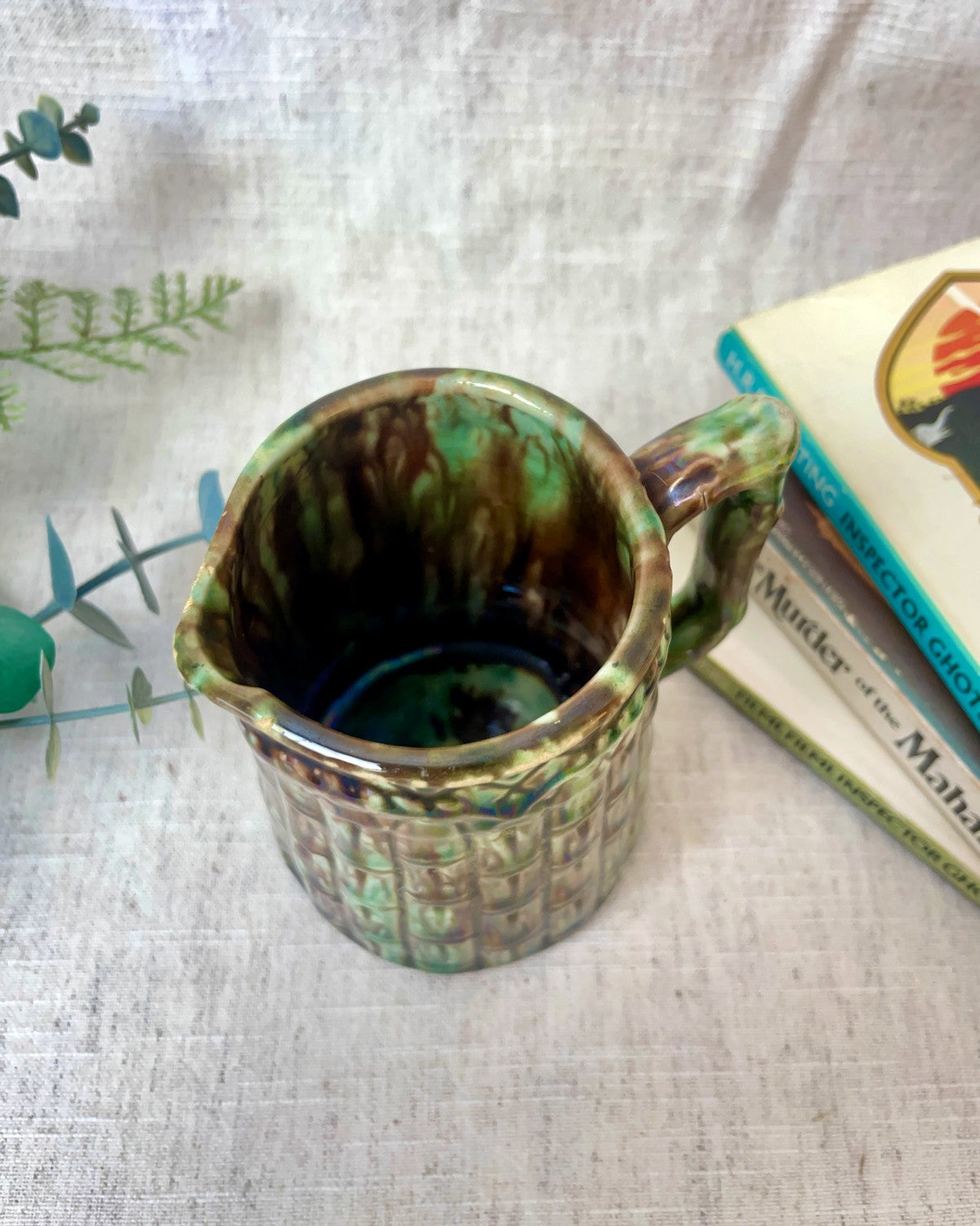 Antique Small Ceramic Bamboo Jug