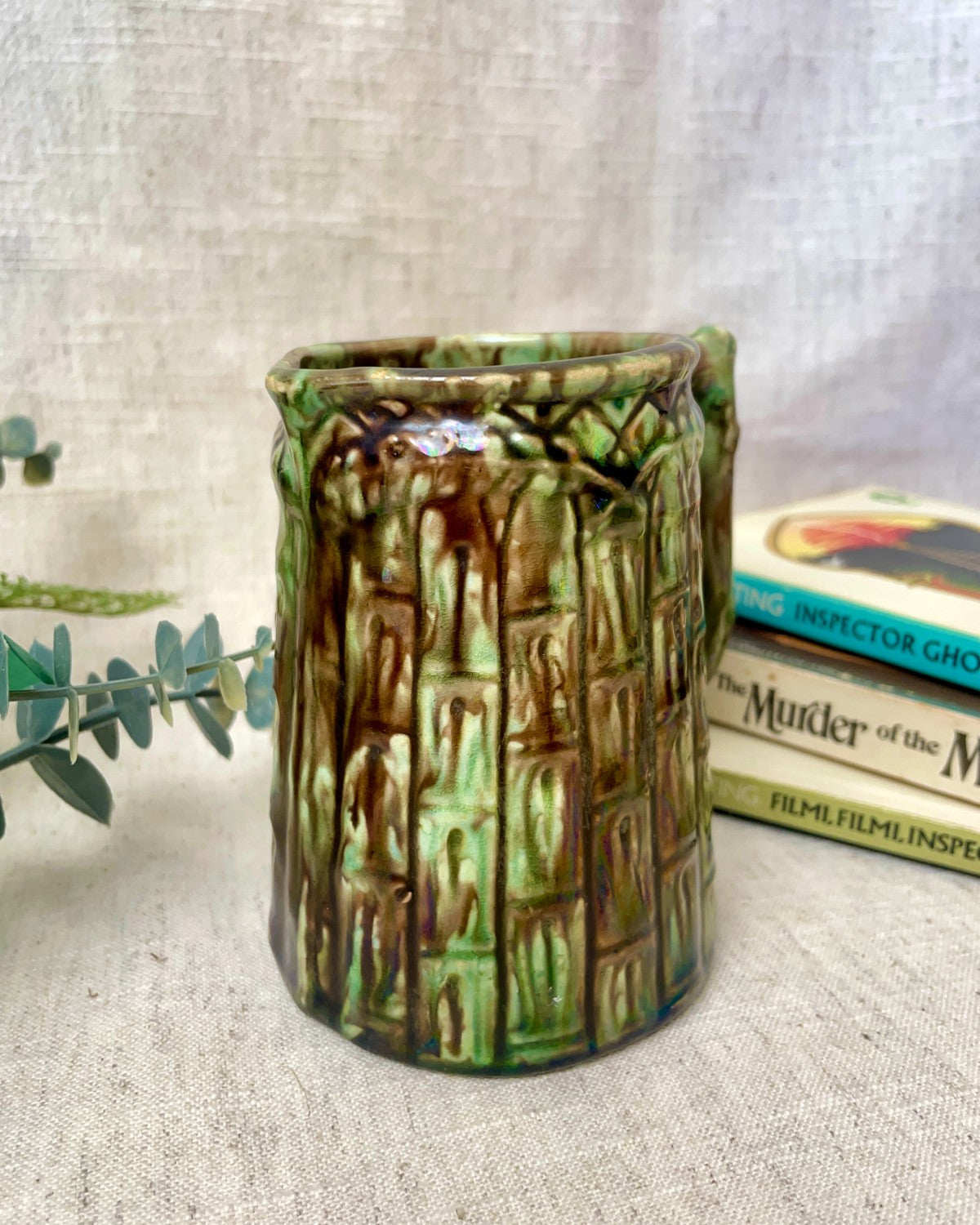 Antique Small Ceramic Bamboo Jug