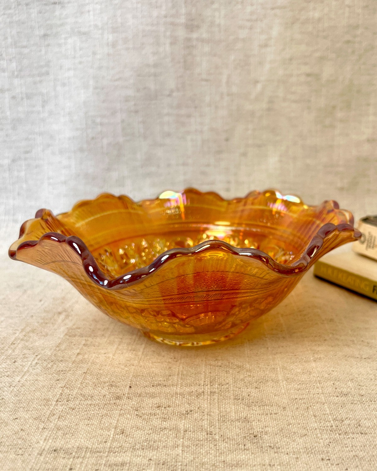 Antique Orange Windmill Carnival Glass Bowl