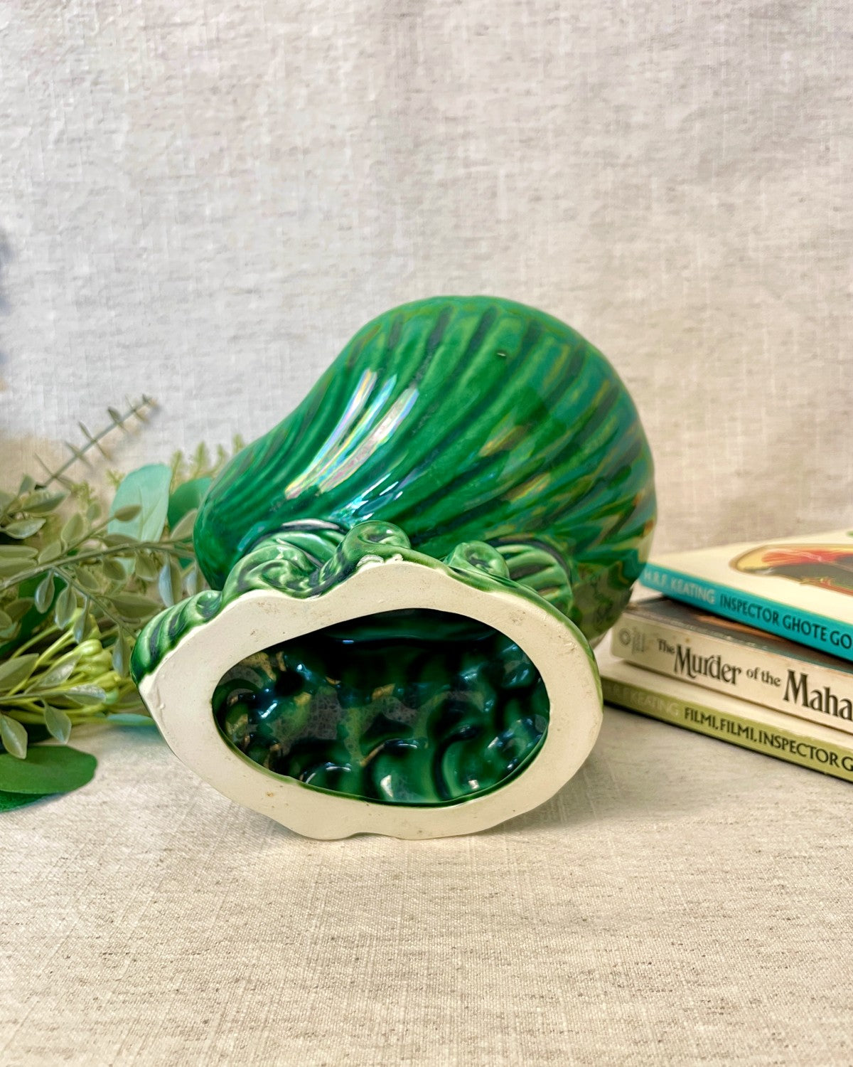 Ceramic Green Shell & Waves Dish
