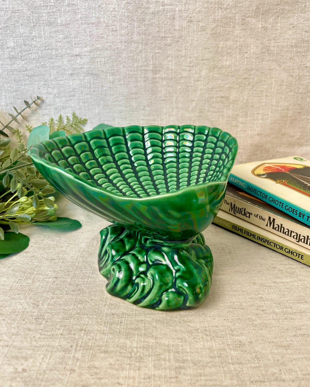 Ceramic Green Shell & Waves Dish
