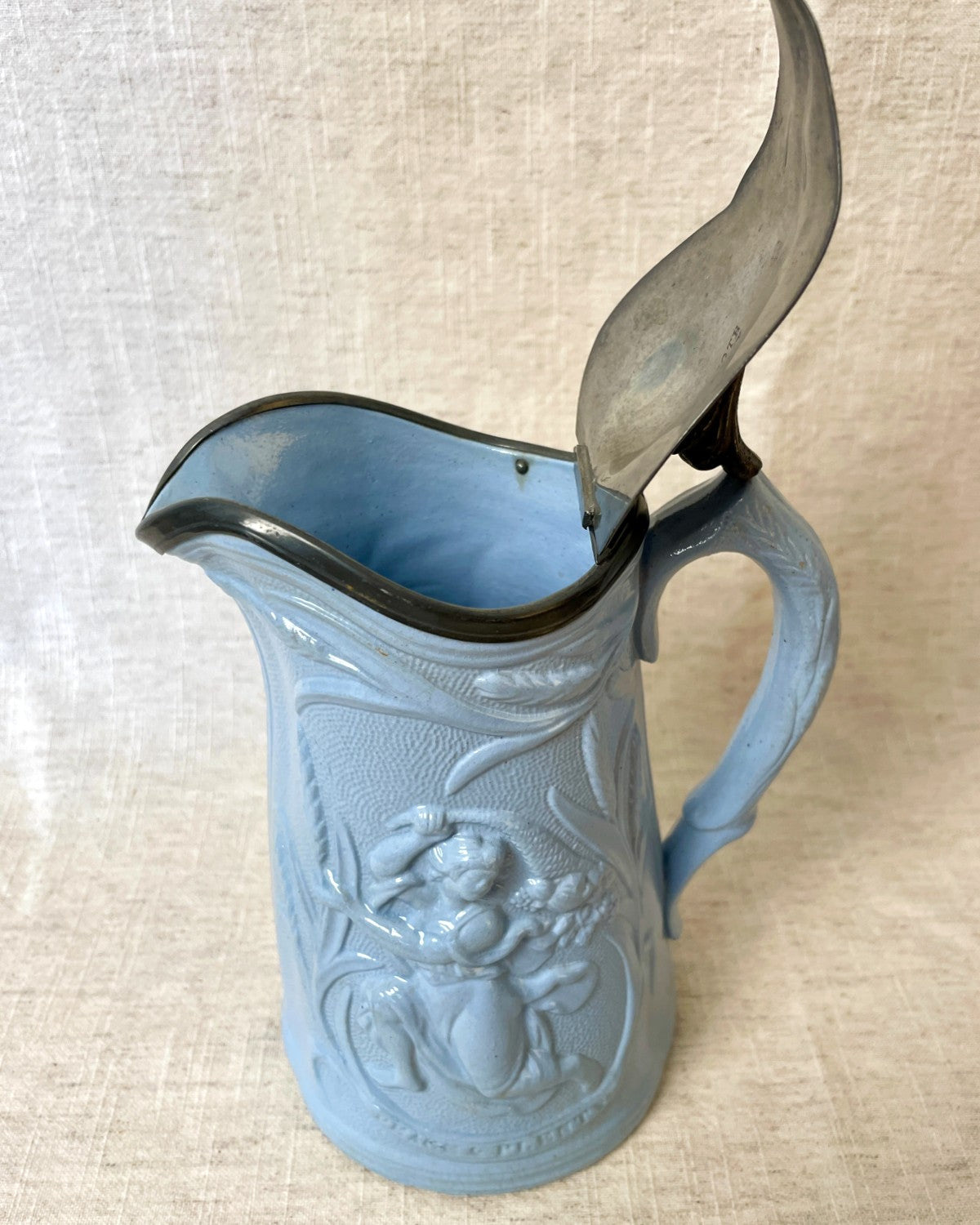 Antique Ceramic Jug with Pewter Lid