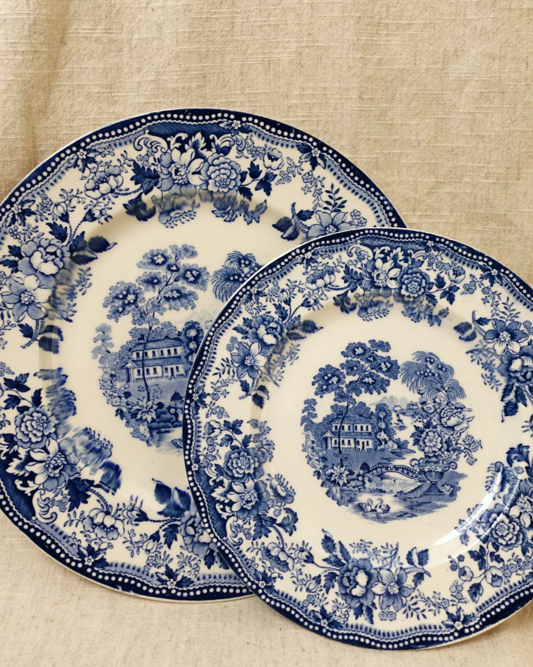 A set of 2 blue and white English china vintage plates