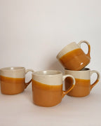 Set of 4 Stoneware Dipped Mugs, Speckled Cream & Burnt Orange