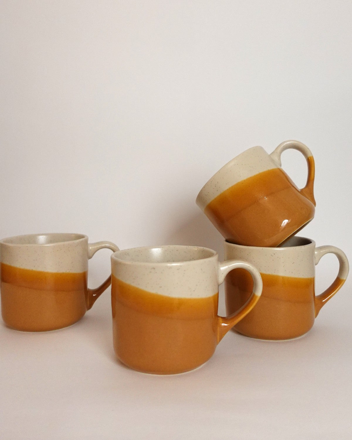 Set of 4 Stoneware Dipped Mugs, Speckled Cream & Burnt Orange