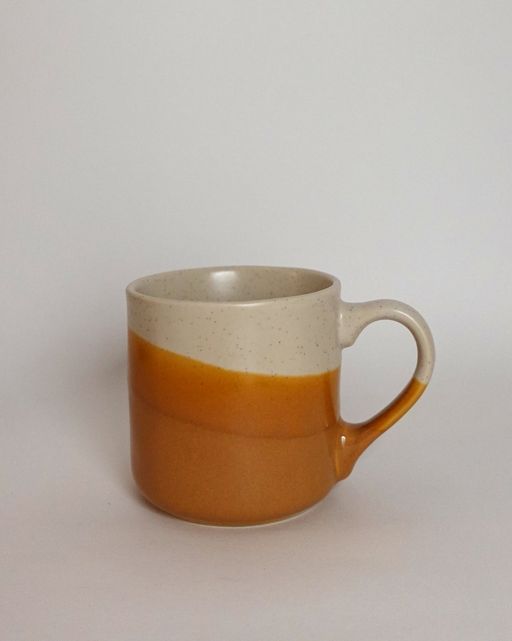 Set of 4 Stoneware Dipped Mugs, Speckled Cream & Burnt Orange