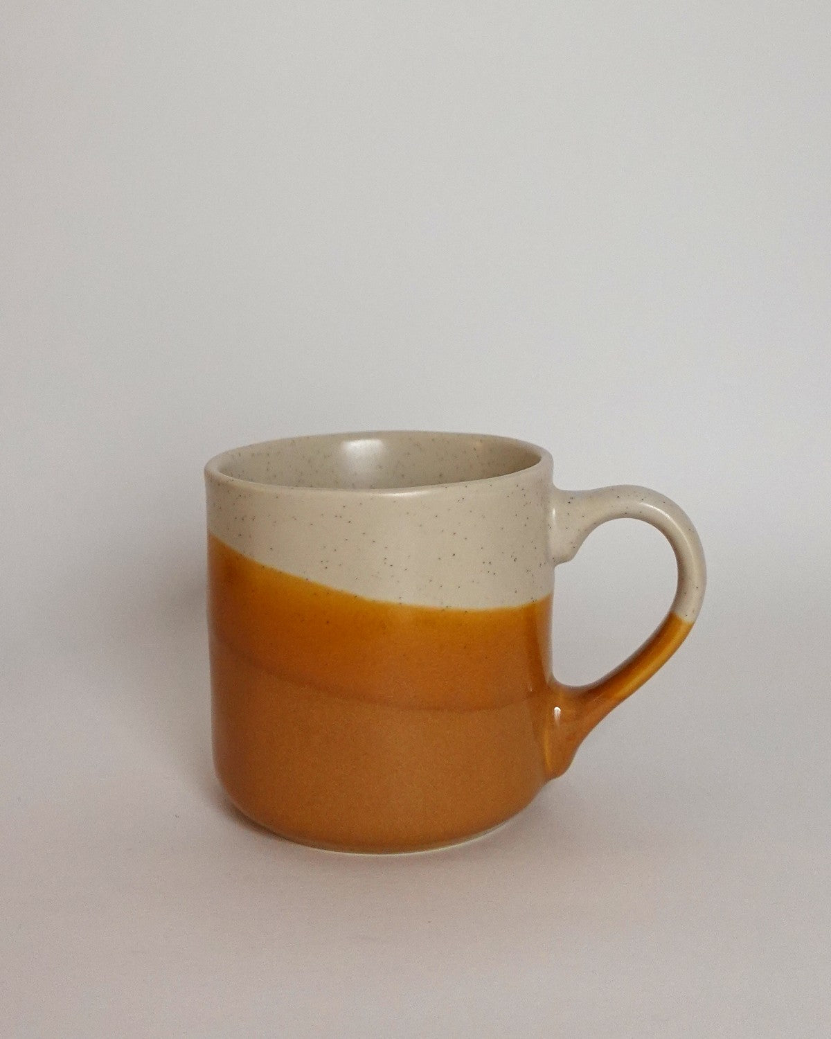 Set of 4 Stoneware Dipped Mugs, Speckled Cream & Burnt Orange