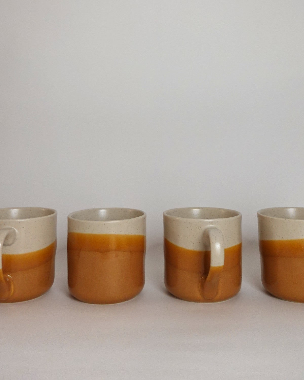Set of 4 Stoneware Dipped Mugs, Speckled Cream & Burnt Orange