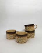 Set of 4 Vintage Coffee Mugs, Brown Floral Design
