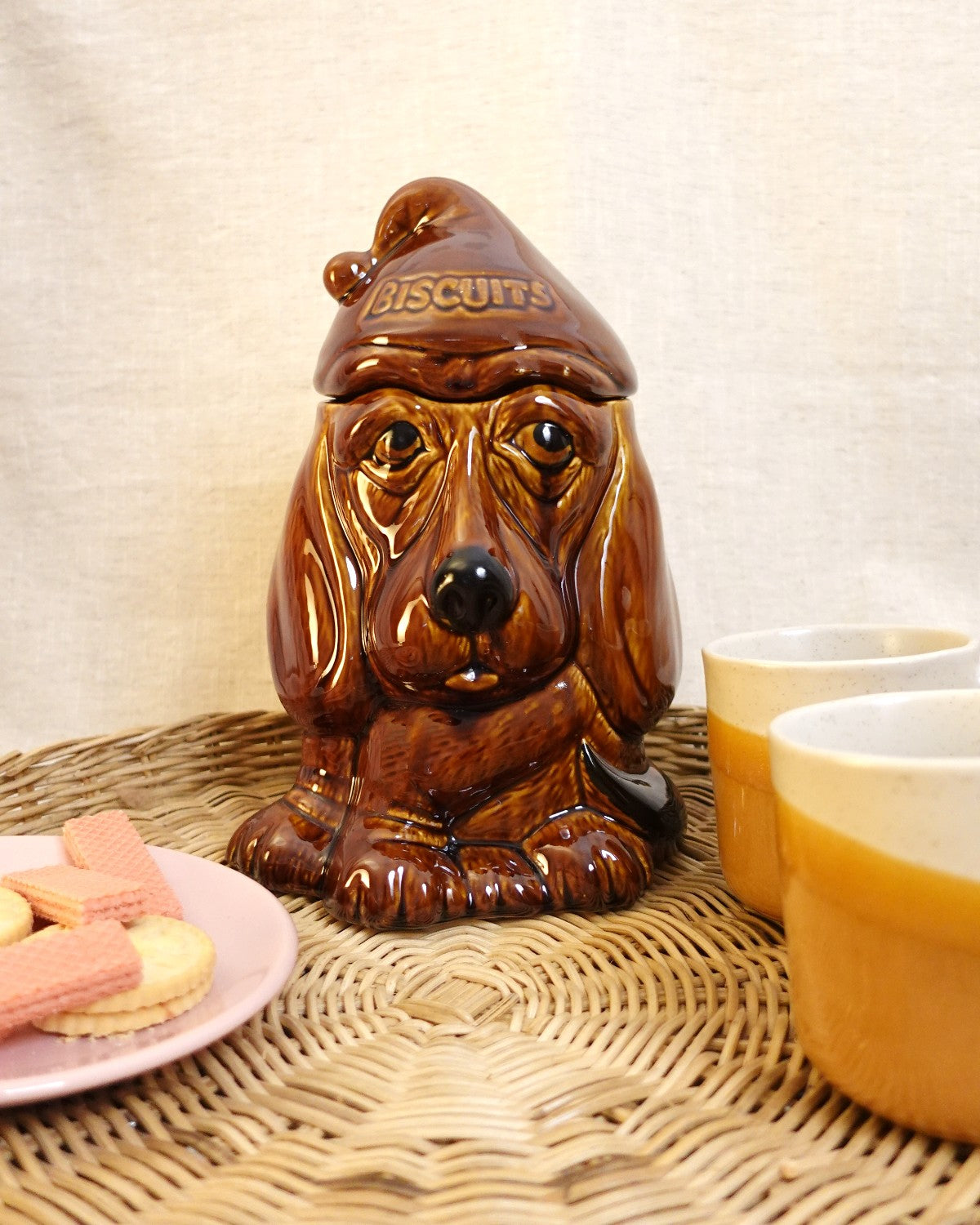 Vintage Ceramic Biscuit Barrel, Dog Shaped