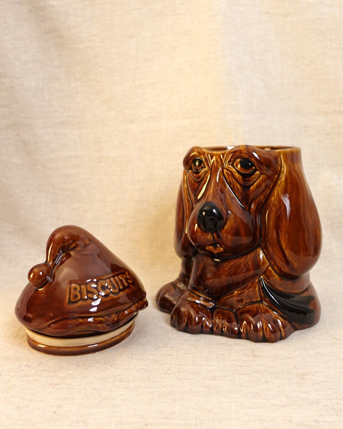 Vintage Ceramic Biscuit Barrel, Dog Shaped