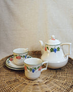 Vintage Teapot, Cups & Saucers Set with Coloured Fruit Design