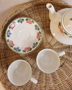 Vintage Teapot, Cups & Saucers Set with Coloured Fruit Design