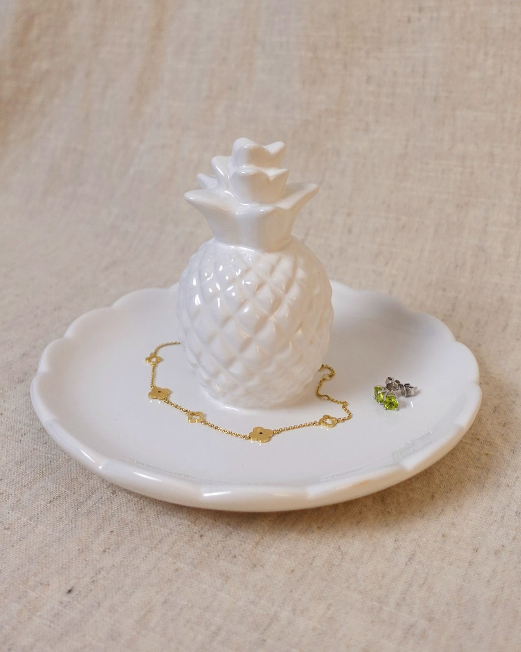 Ceramic Pineapple Trinket Dish, White