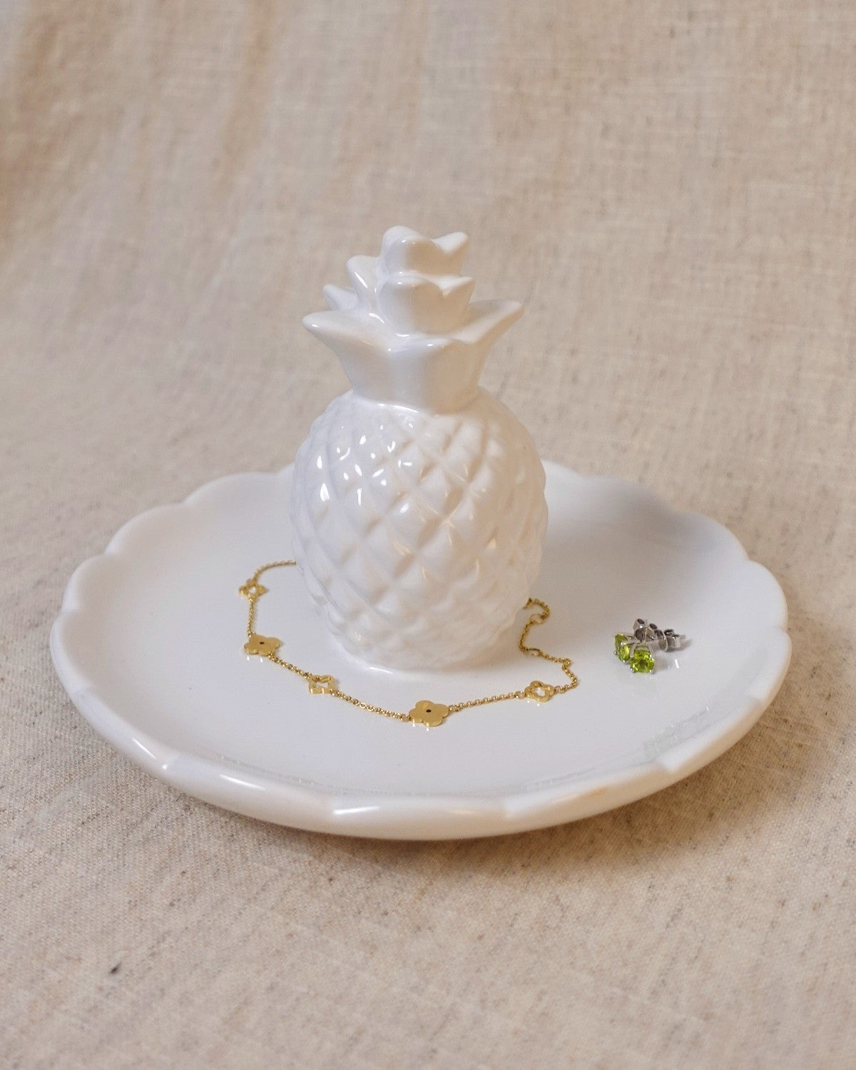 Ceramic Pineapple Trinket Dish, White