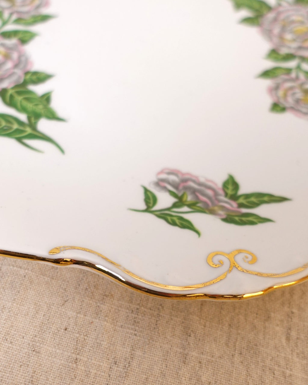 Vintage China Cake Plate with Floral Pattern & Gold Detailing