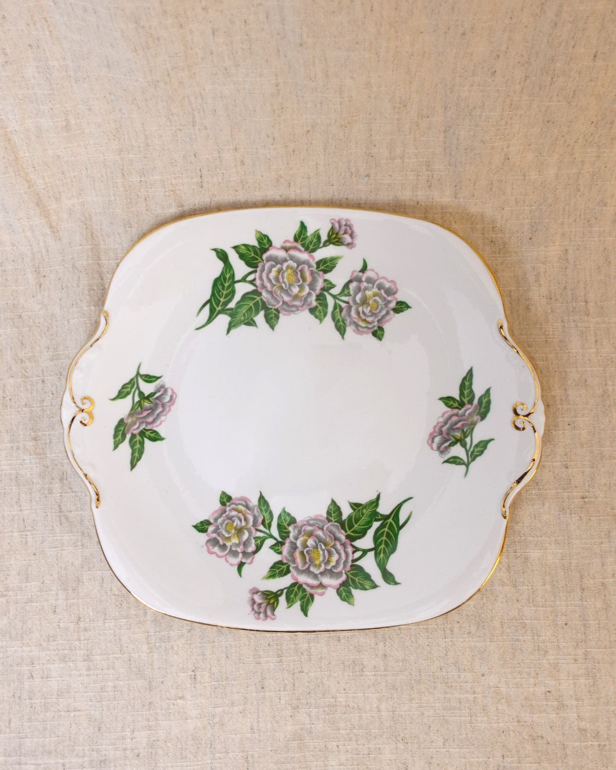 Vintage China Cake Plate with Floral Pattern & Gold Detailing