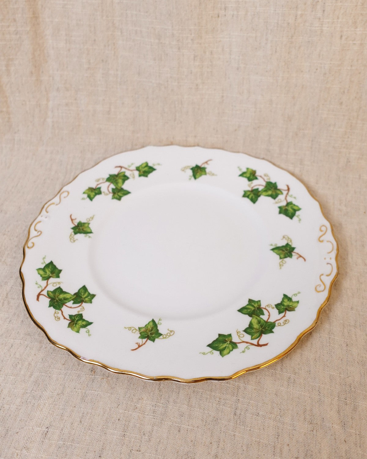 Vintage Bone China Plate with Ivy Design & Gold Detail