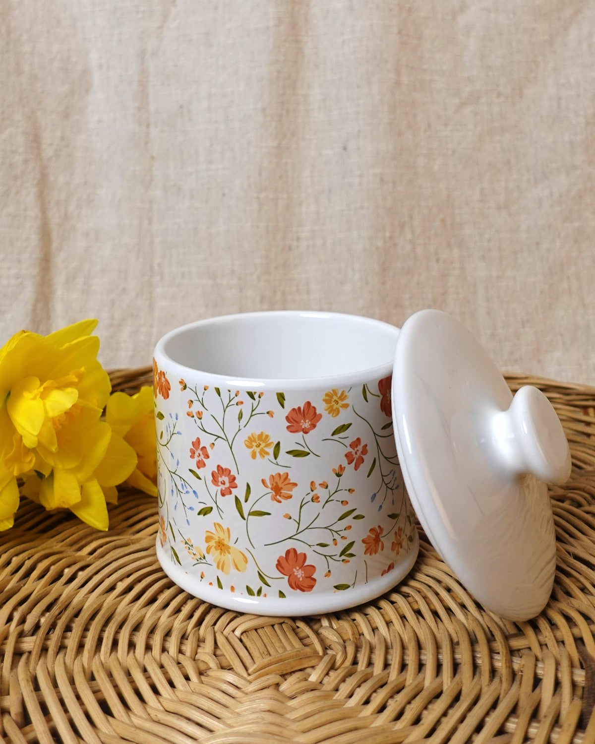 White & Floral Ceramic Storage Pot