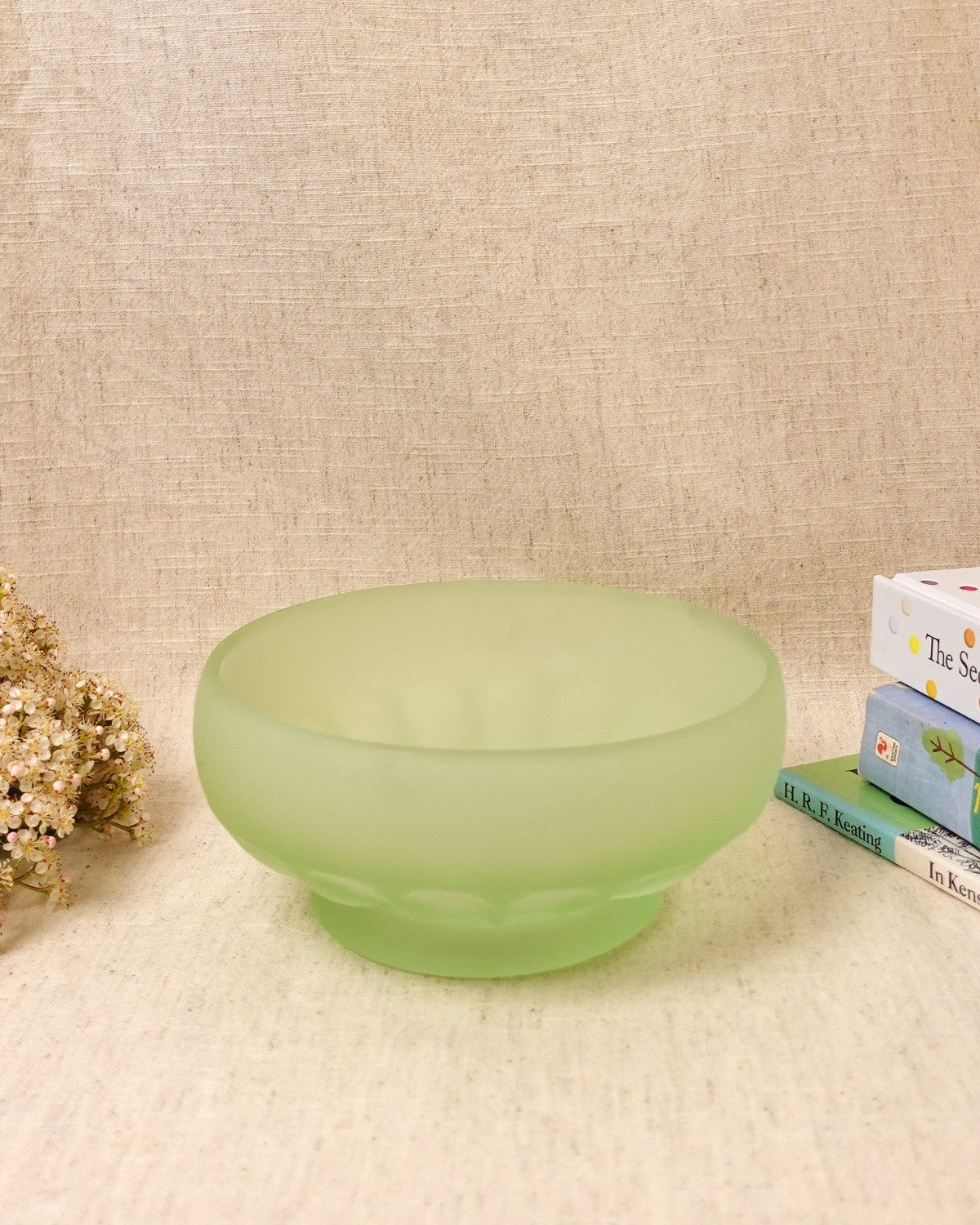Green Frosted Glass Bowl, Medium