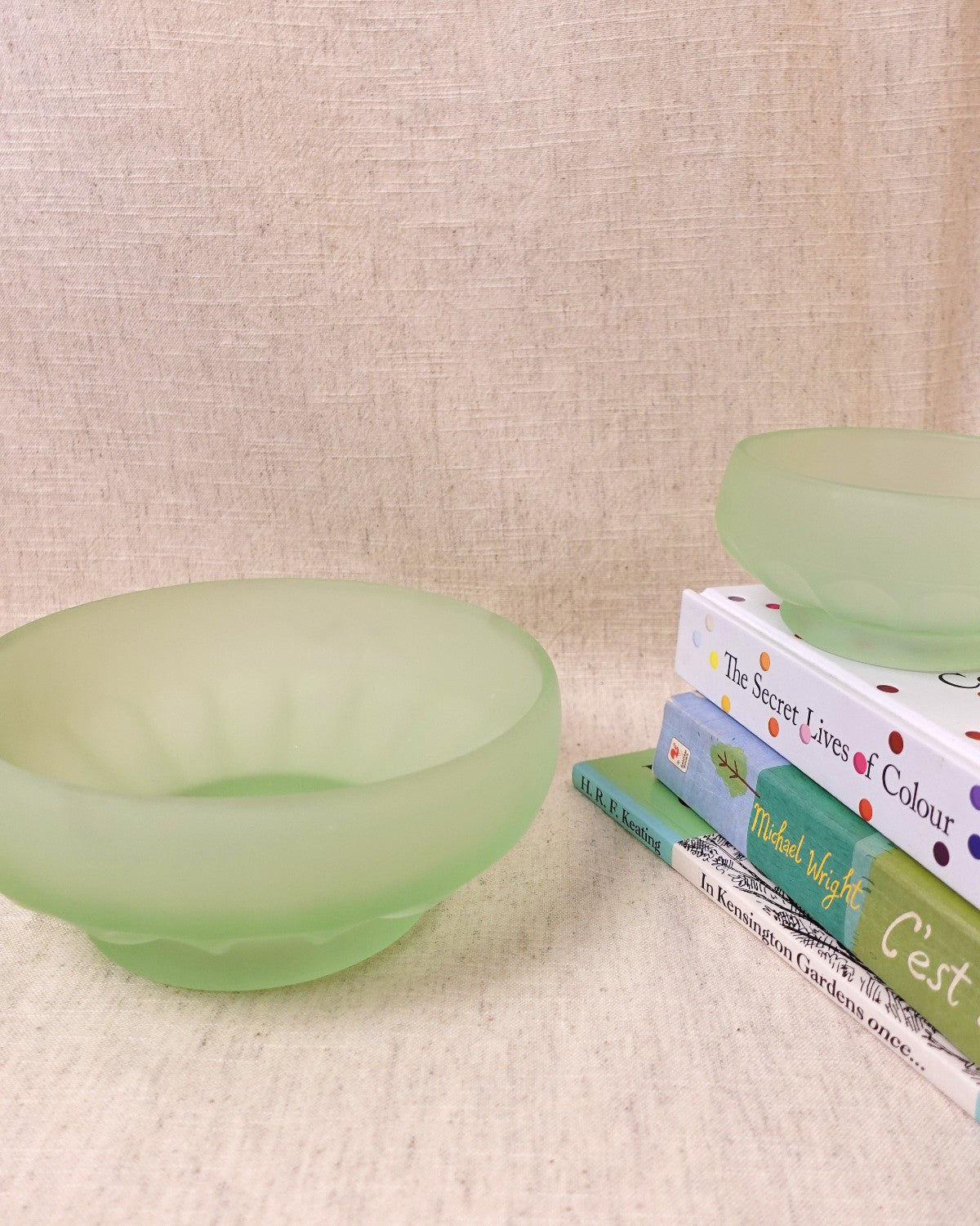 Green Frosted Glass Bowl, Medium