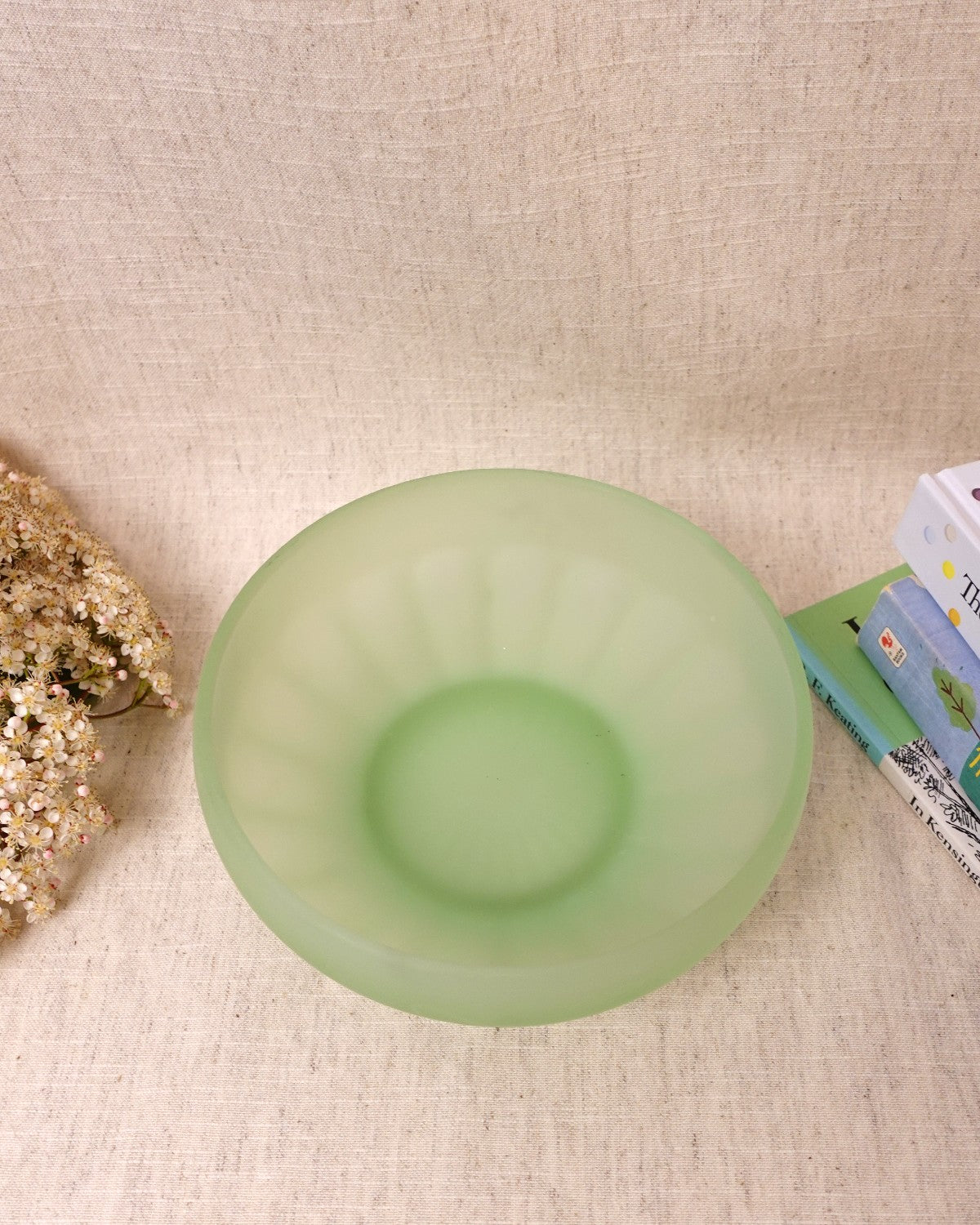 Green Frosted Glass Bowl, Medium