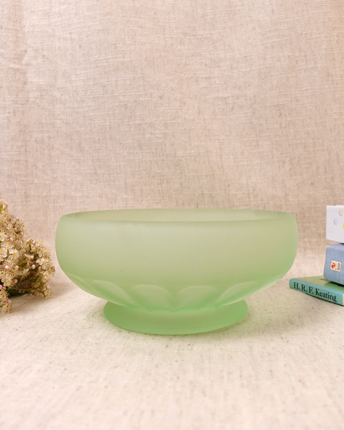 Green Frosted Glass Bowl, Medium