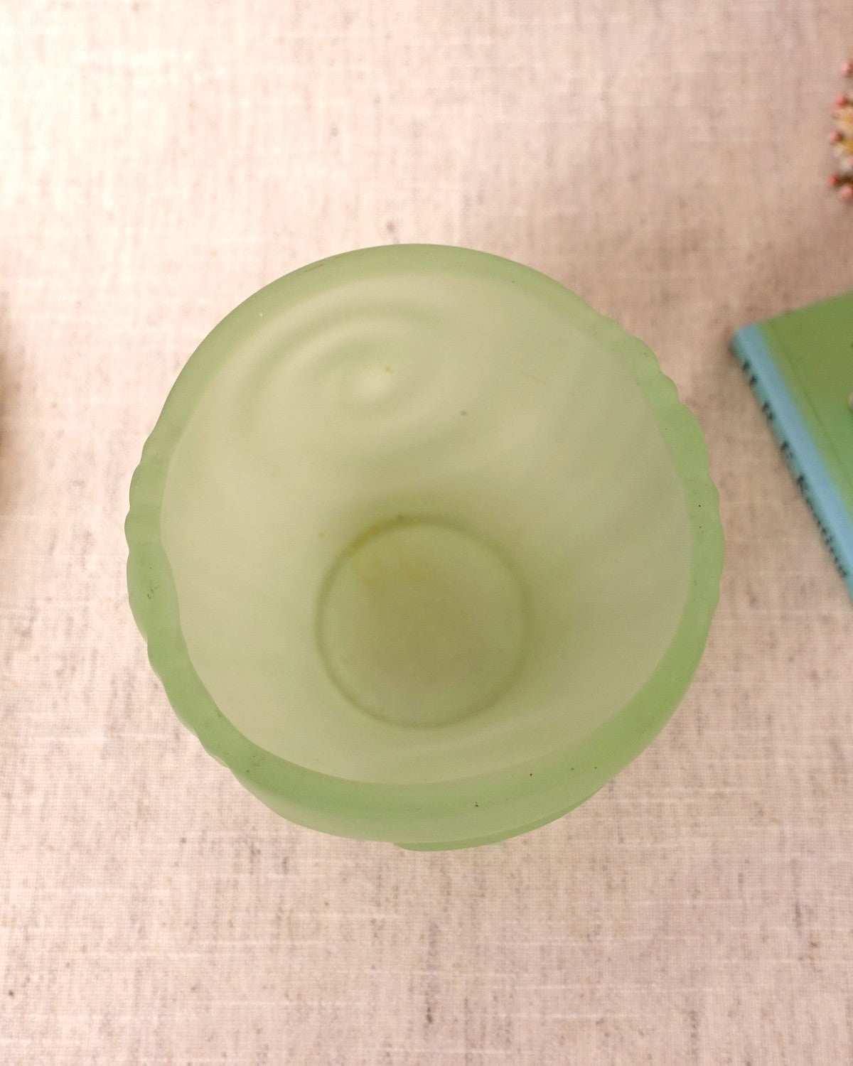 Vintage Green Frosted Glass Swirl Bowl
