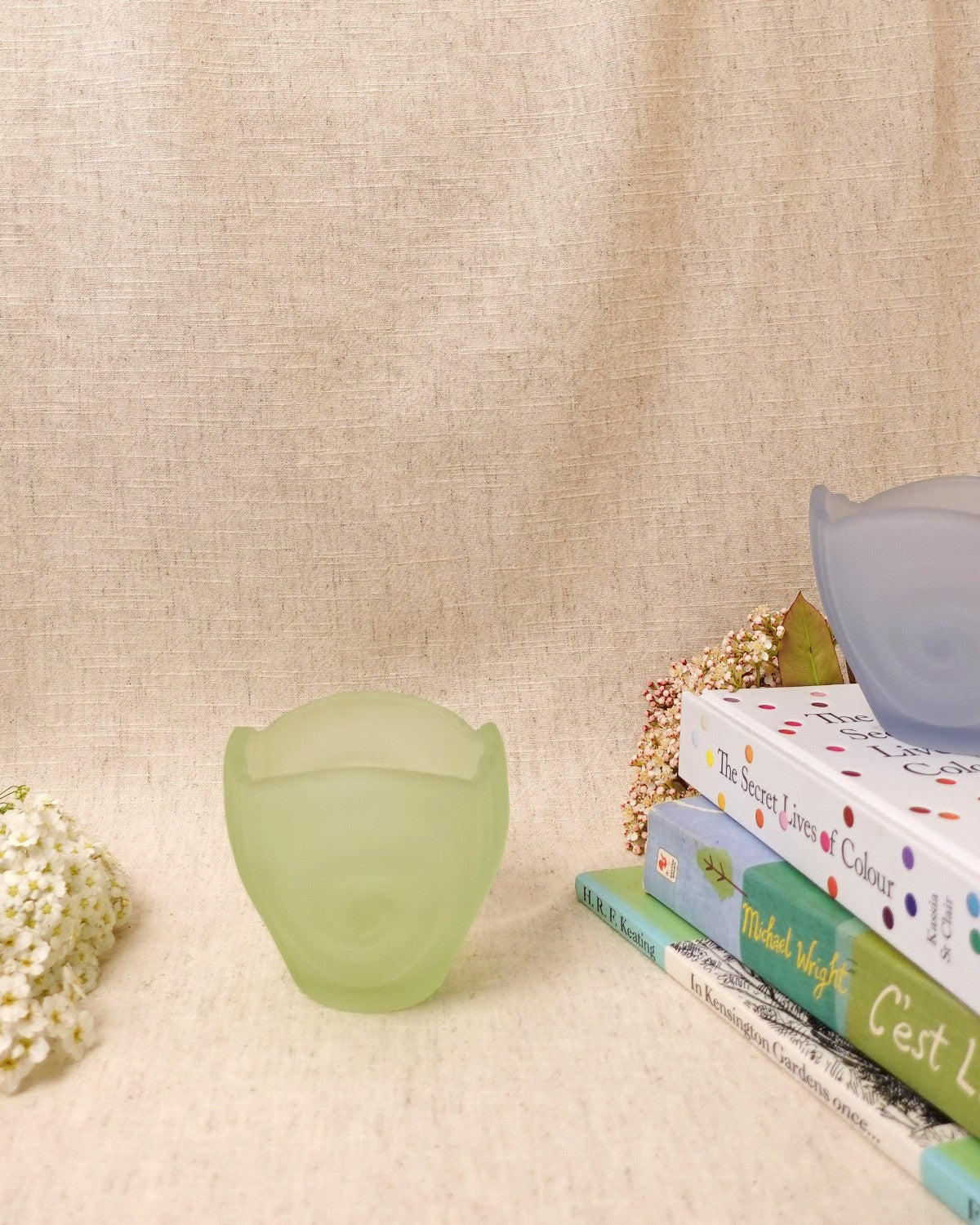 Vintage Green Frosted Glass Swirl Bowl