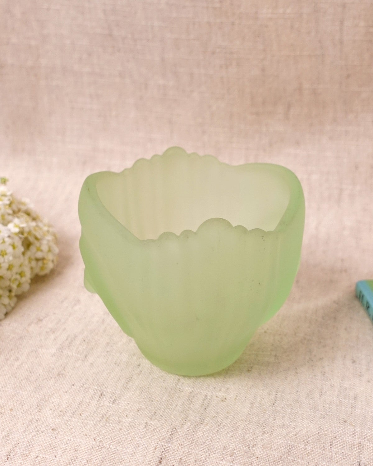 Vintage Green Frosted Glass Swirl Bowl