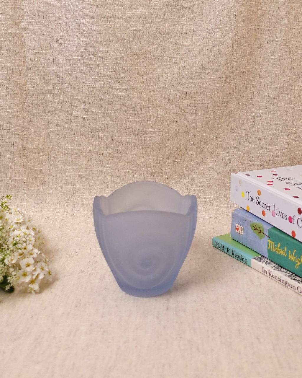 Vintage Blue Frosted Glass Swirl Bowl