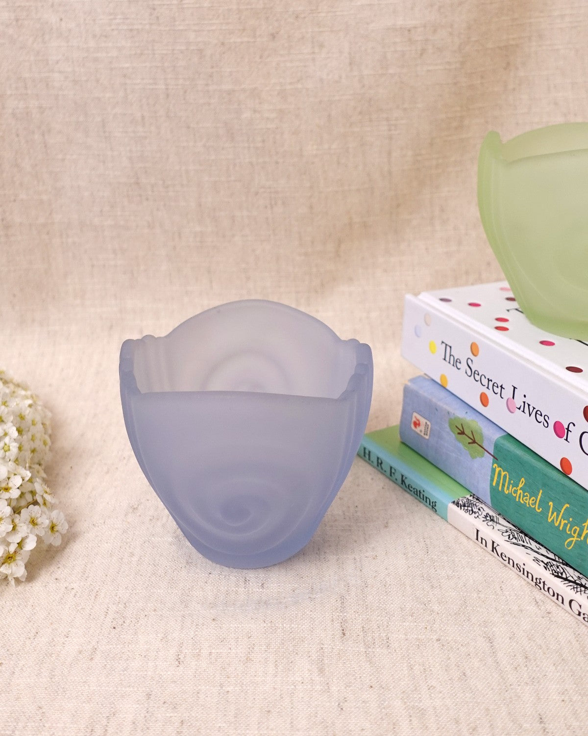 Vintage Blue Frosted Glass Swirl Bowl