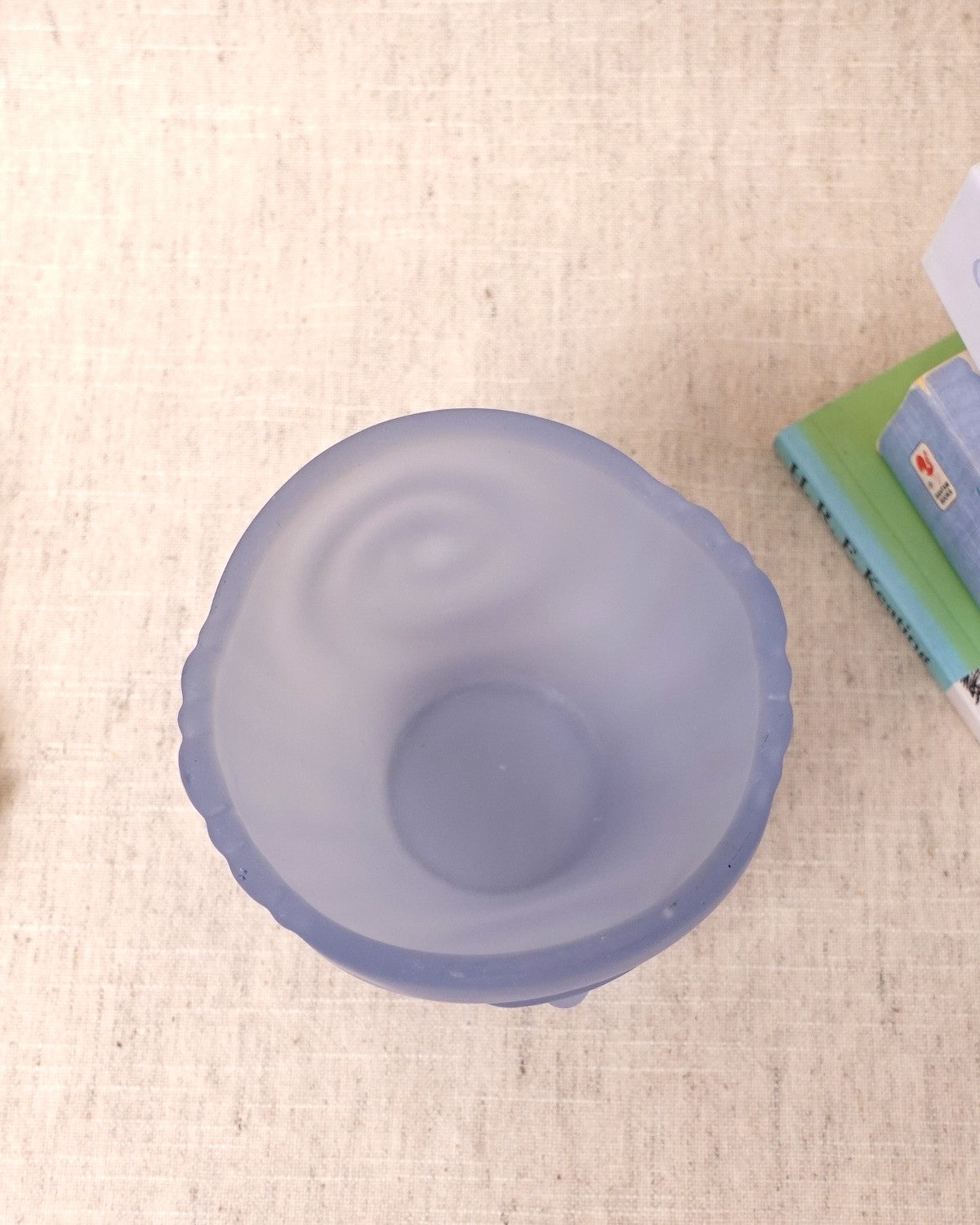 Vintage Blue Frosted Glass Swirl Bowl