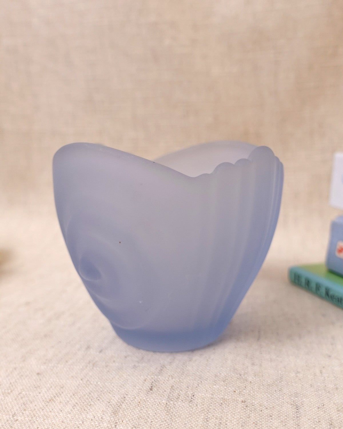 Vintage Blue Frosted Glass Swirl Bowl