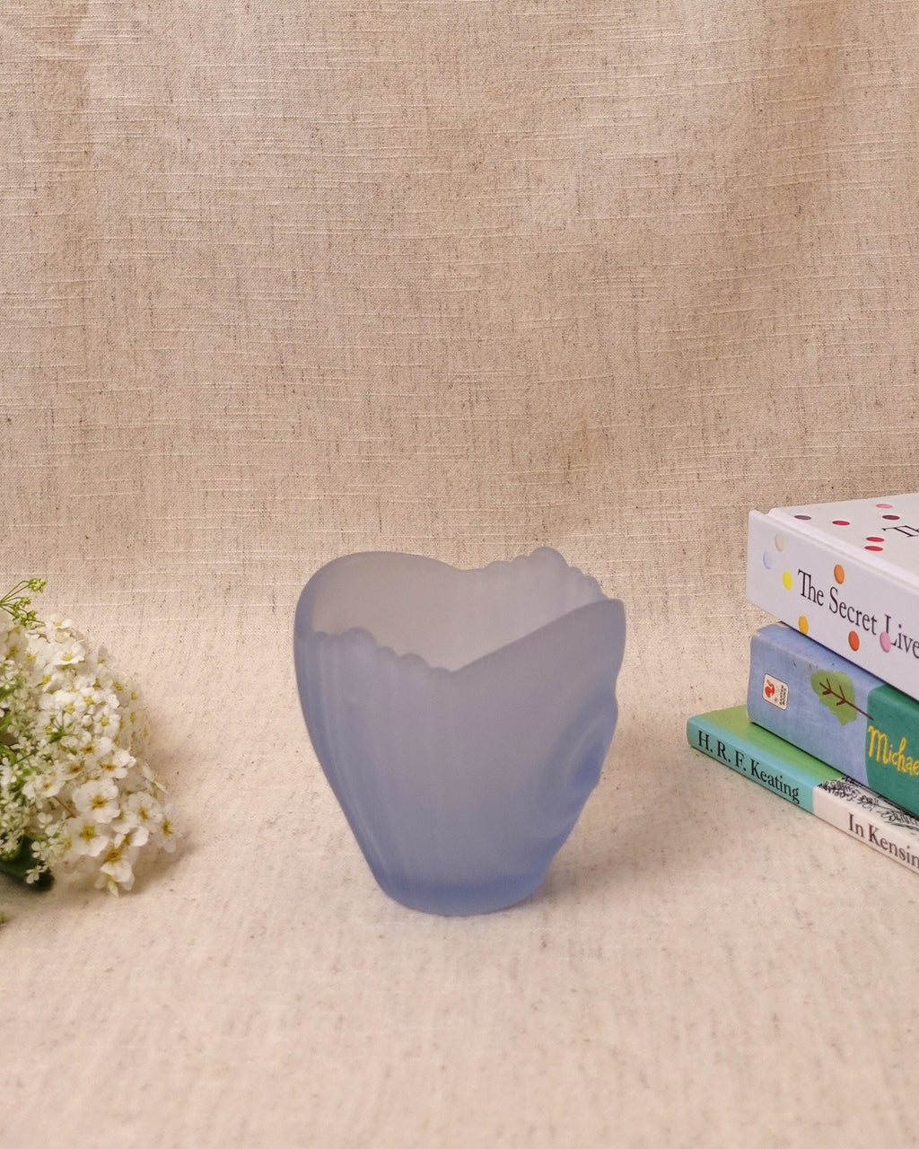 Vintage Blue Frosted Glass Swirl Bowl