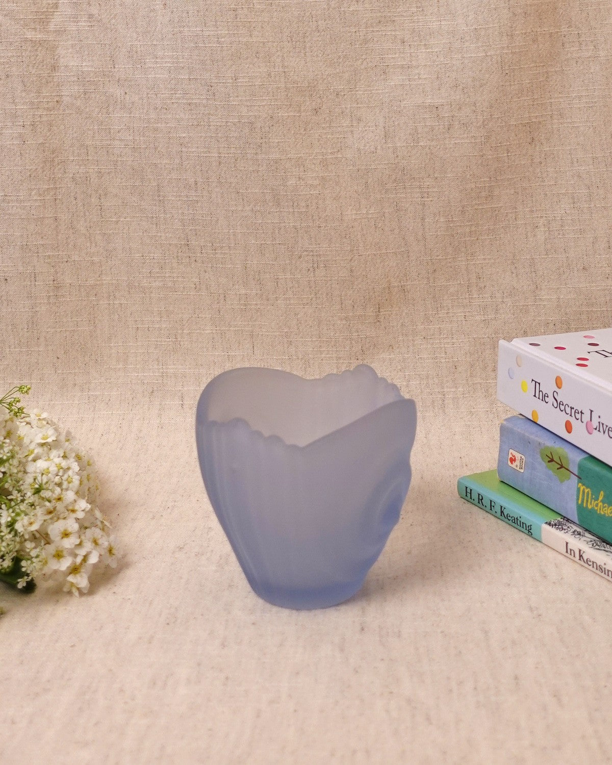 Vintage Blue Frosted Glass Swirl Bowl