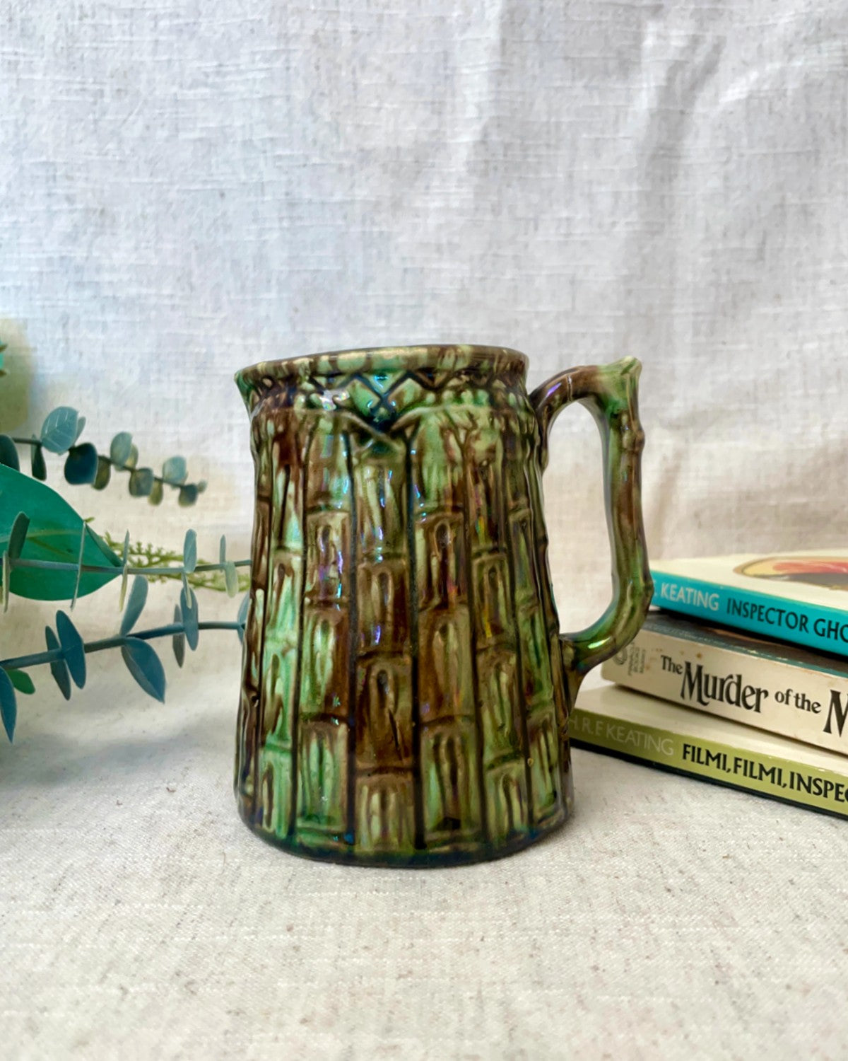 Antique Small Ceramic Bamboo Jug