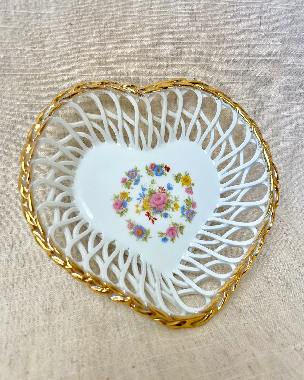 Vintage Ceramic Heart-Shaped Trinket Dish