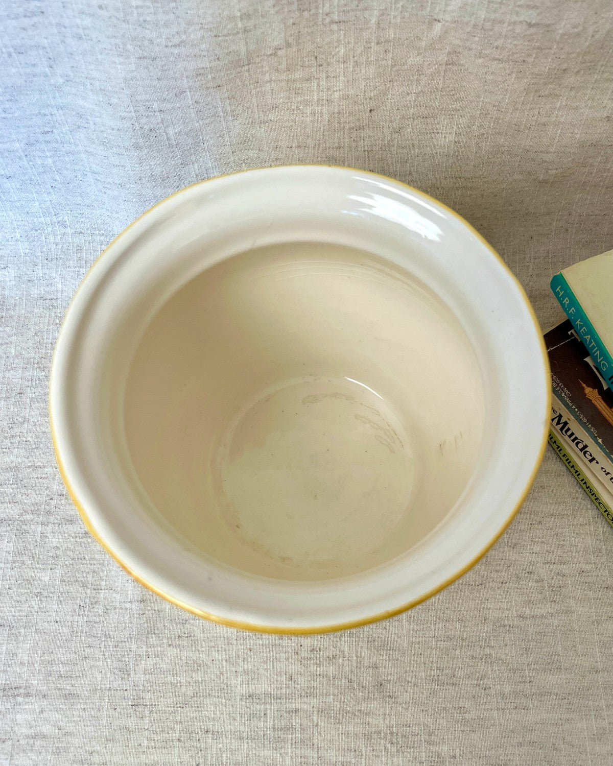 Vintage Ceramic Indoor Planter, White & Yellow