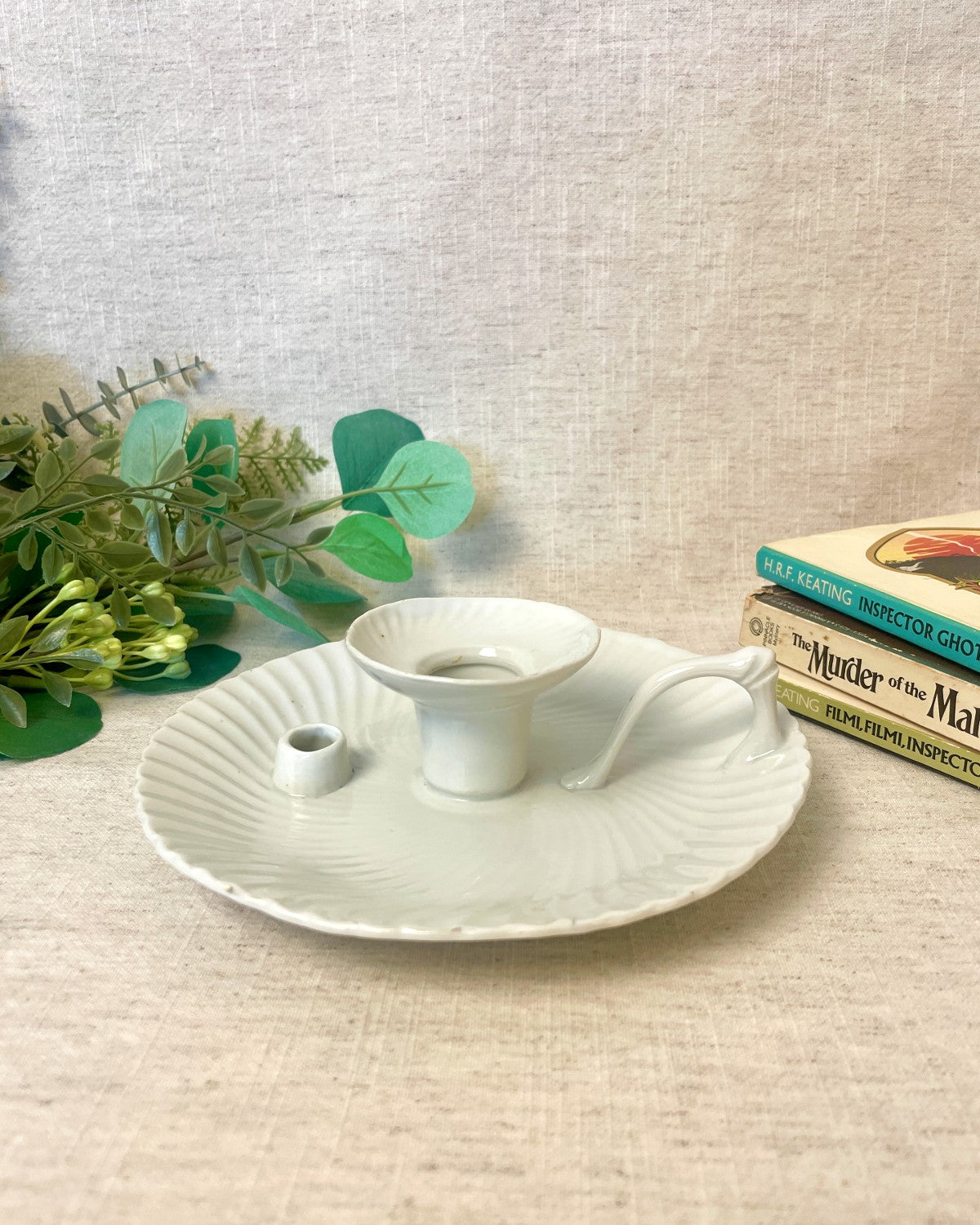 Vintage White Chamberstick Candle Holder