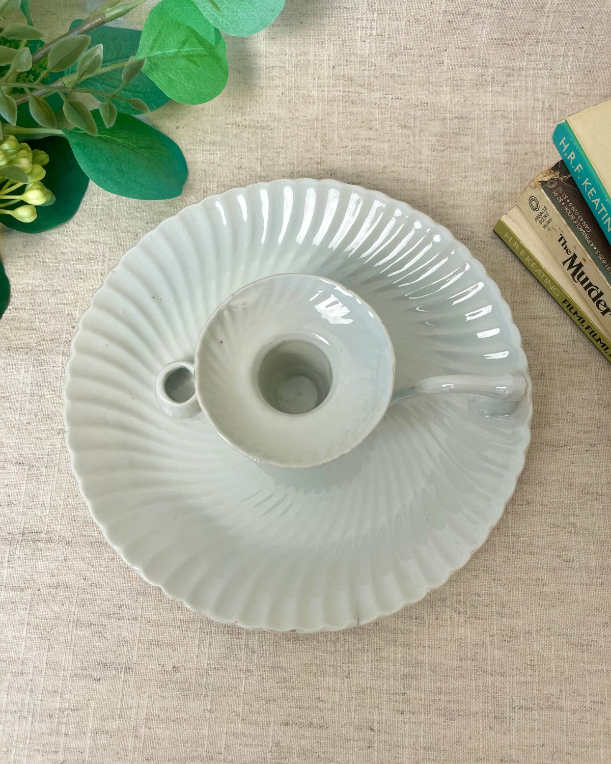 Vintage White Chamberstick Candle Holder