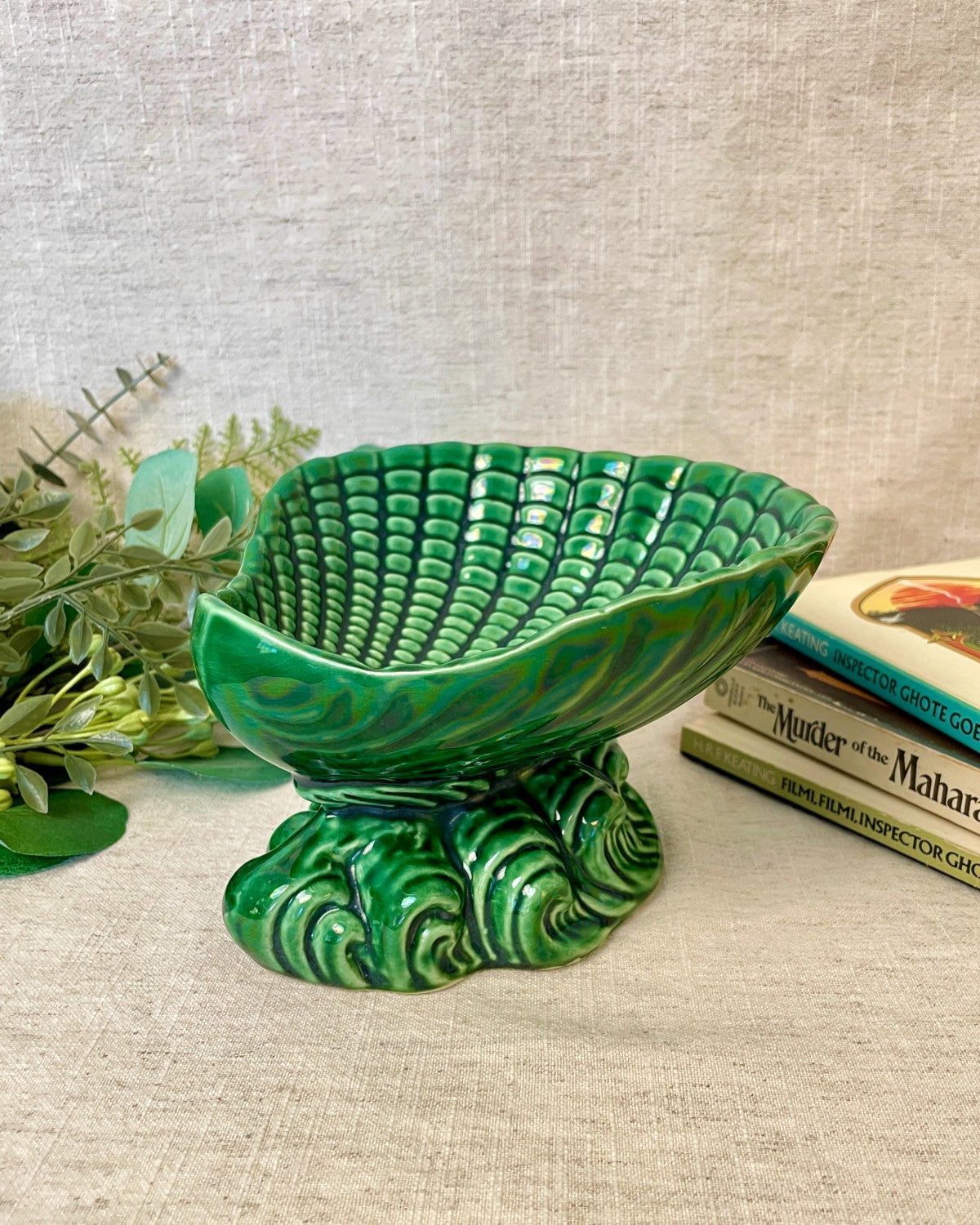 Ceramic Green Shell & Waves Dish