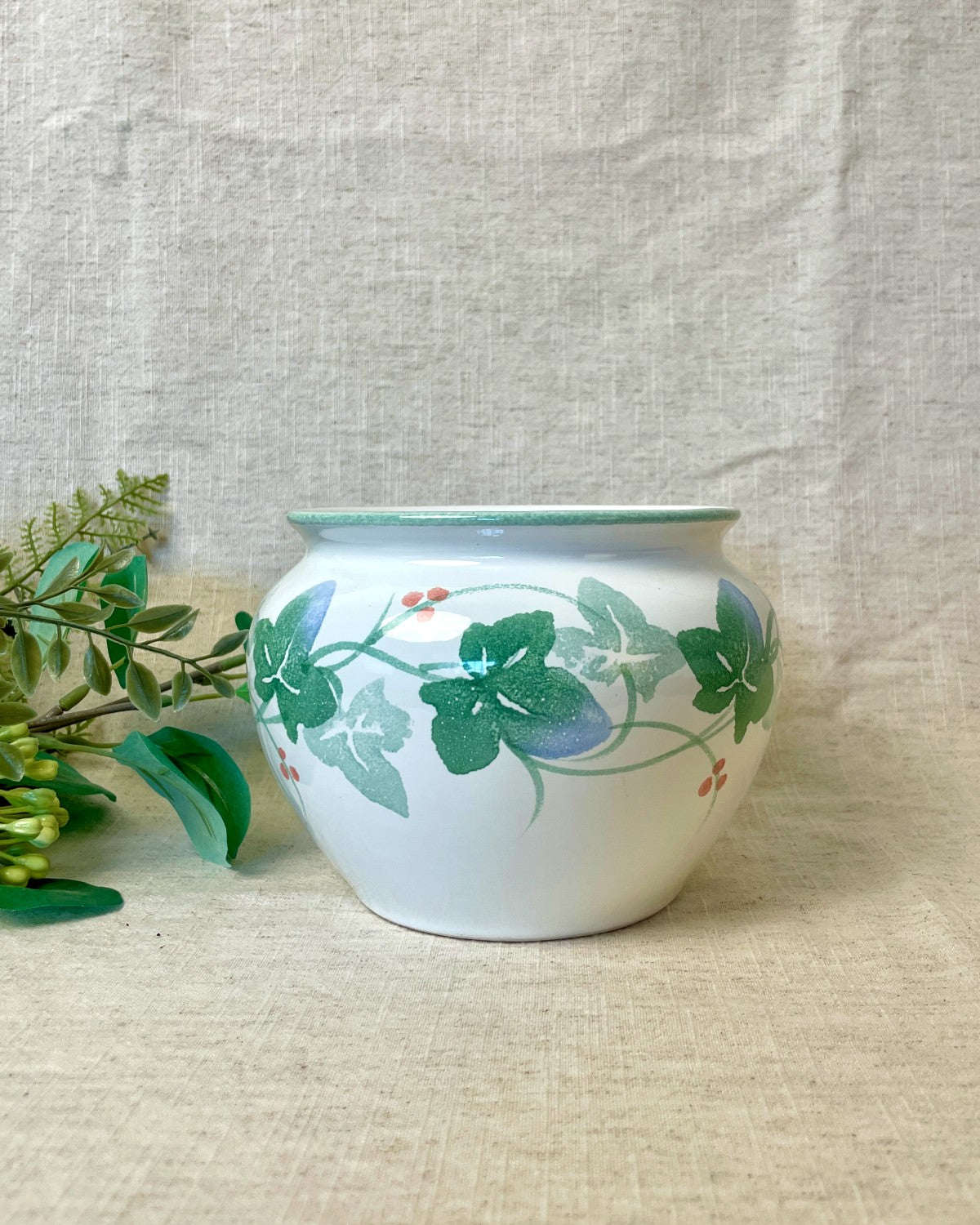 Wide Ceramic Indoor Plant Pot, Ivy Leaf Design