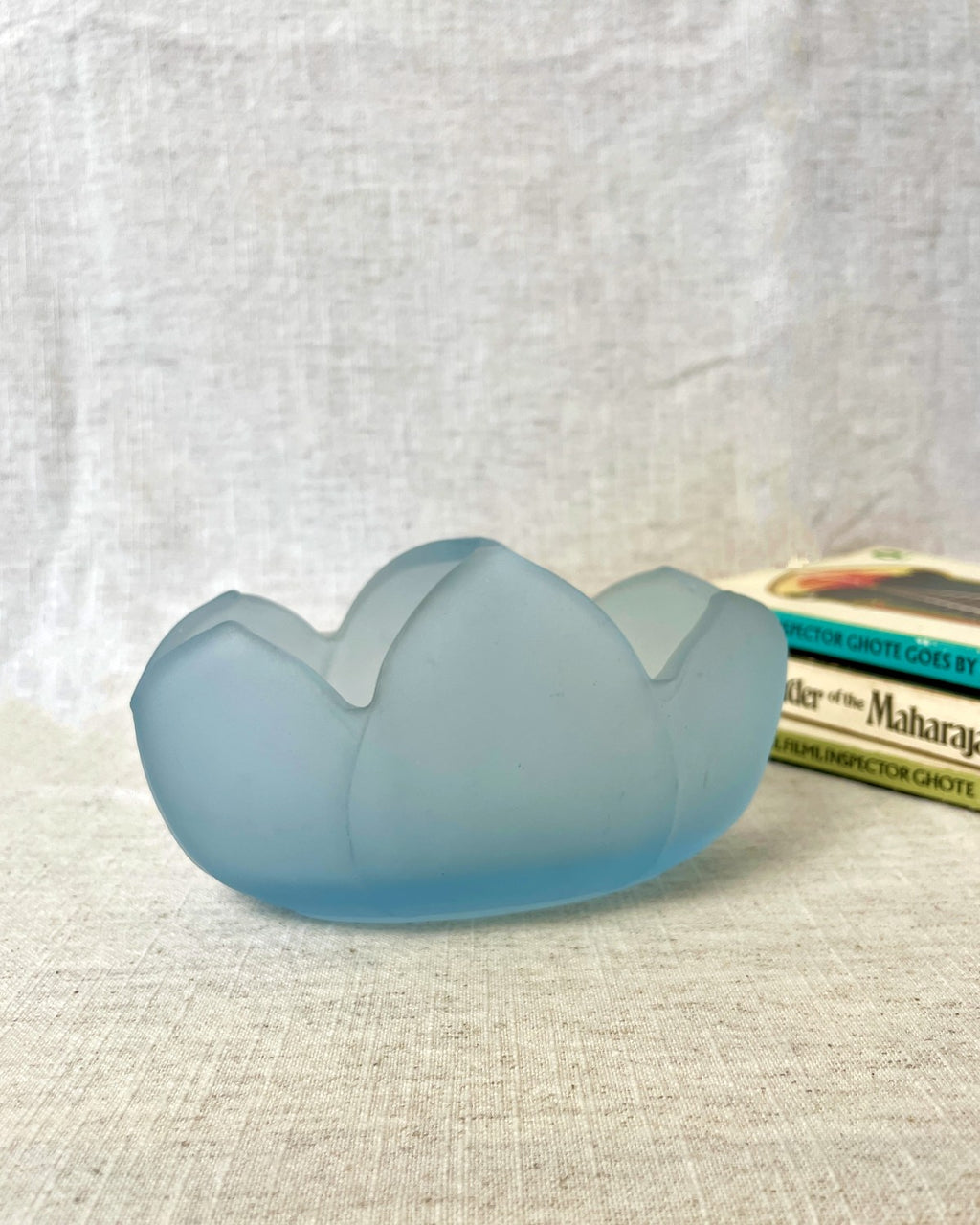 Large Blue Frosted Glass Posy Bowl