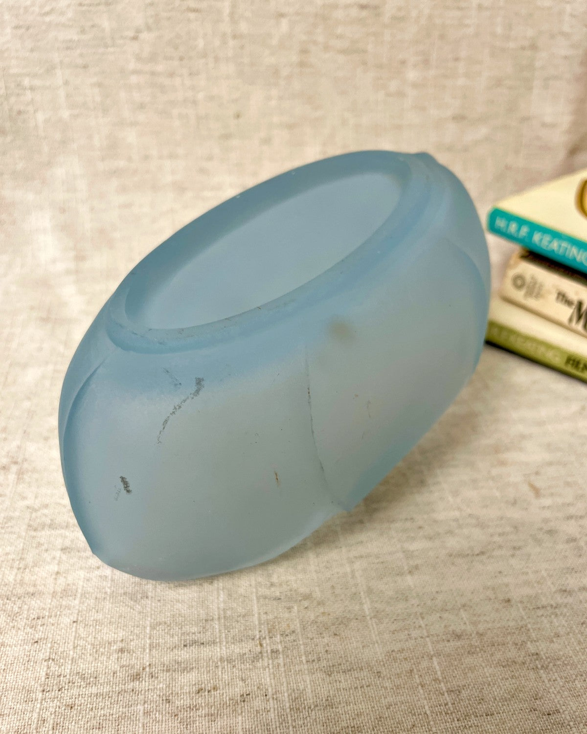 Large Blue Frosted Glass Posy Bowl
