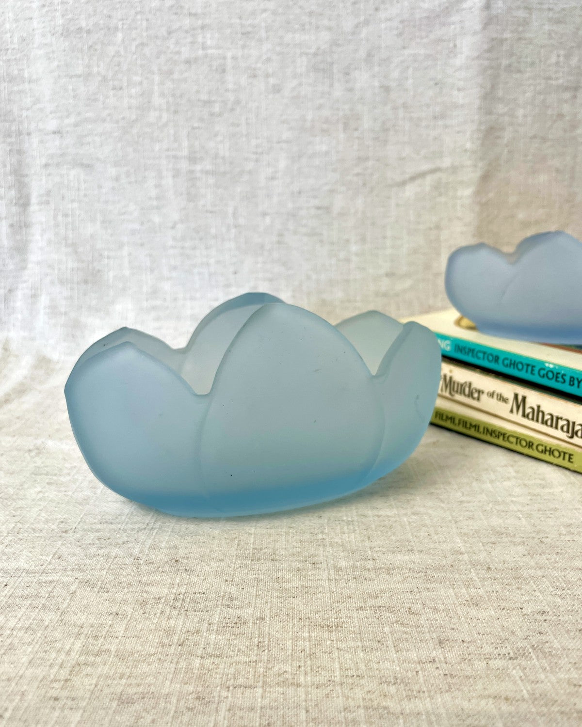 Large Blue Frosted Glass Posy Bowl