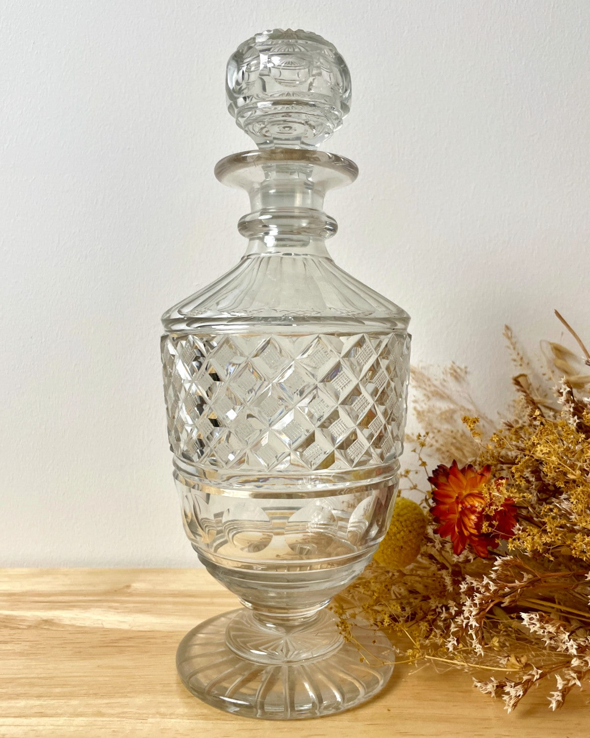 Vintage Cut Glass Decanter with Circular Base