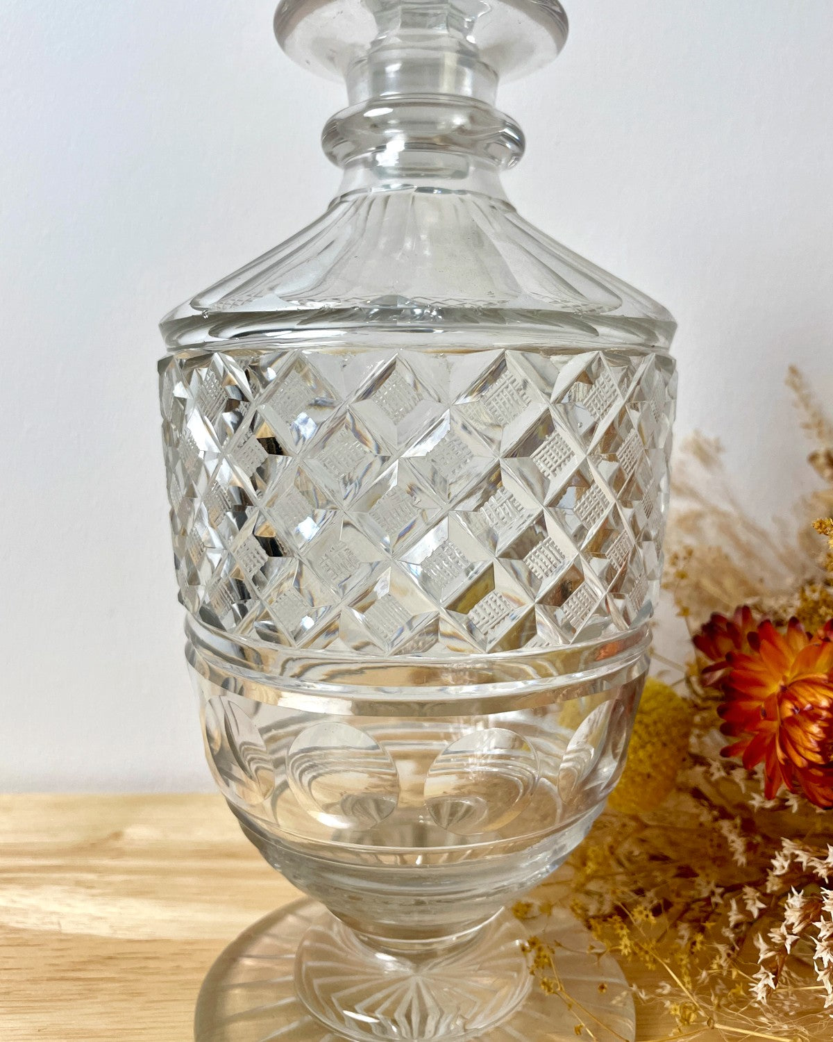 Vintage Cut Glass Decanter with Circular Base