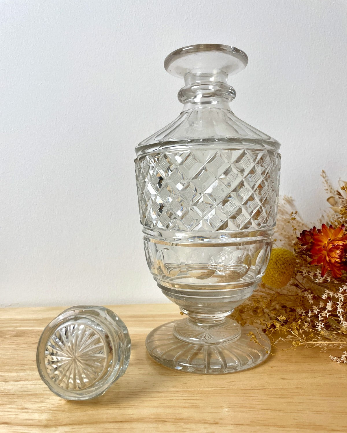Vintage Cut Glass Decanter with Circular Base